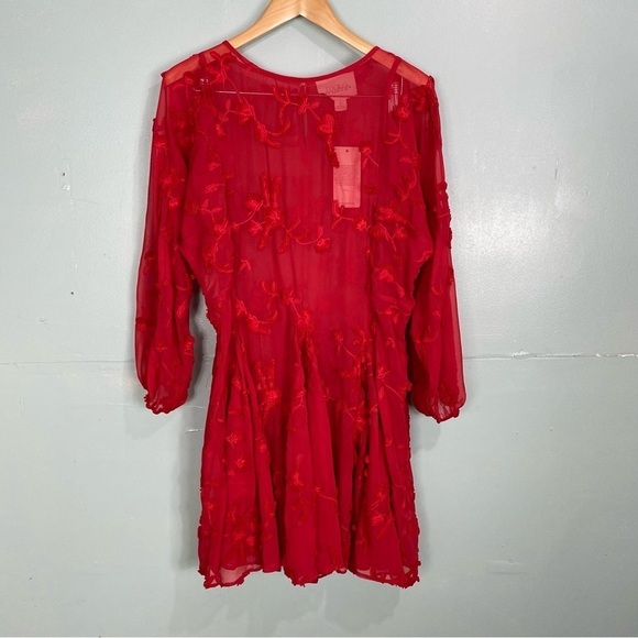 Anthropologie‎ Mare Mare Floral Textured Red Dress FLAWED - Picture 1 of 8